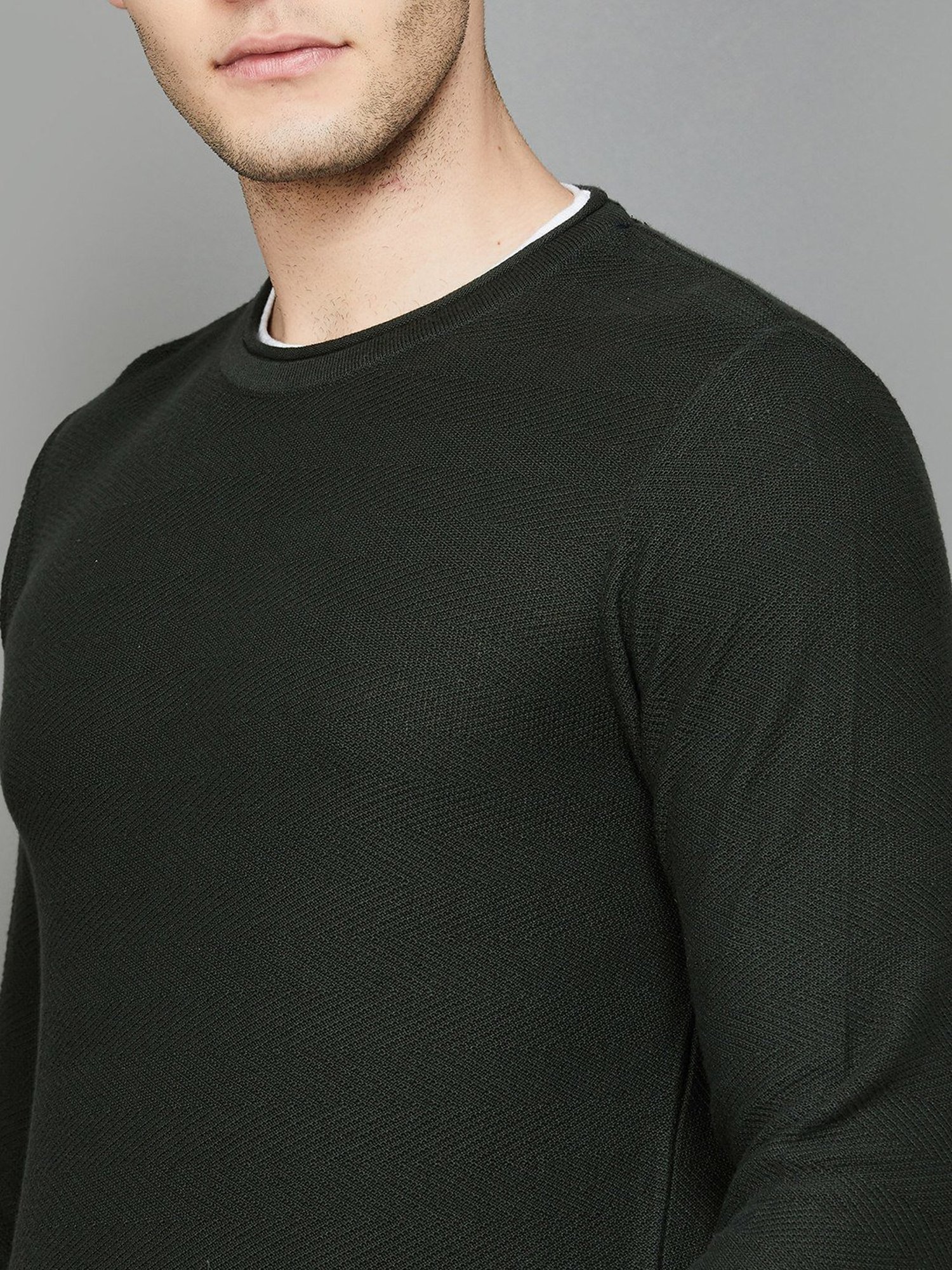 BOSSINI Olive Cotton Regular Fit Texture Sweater