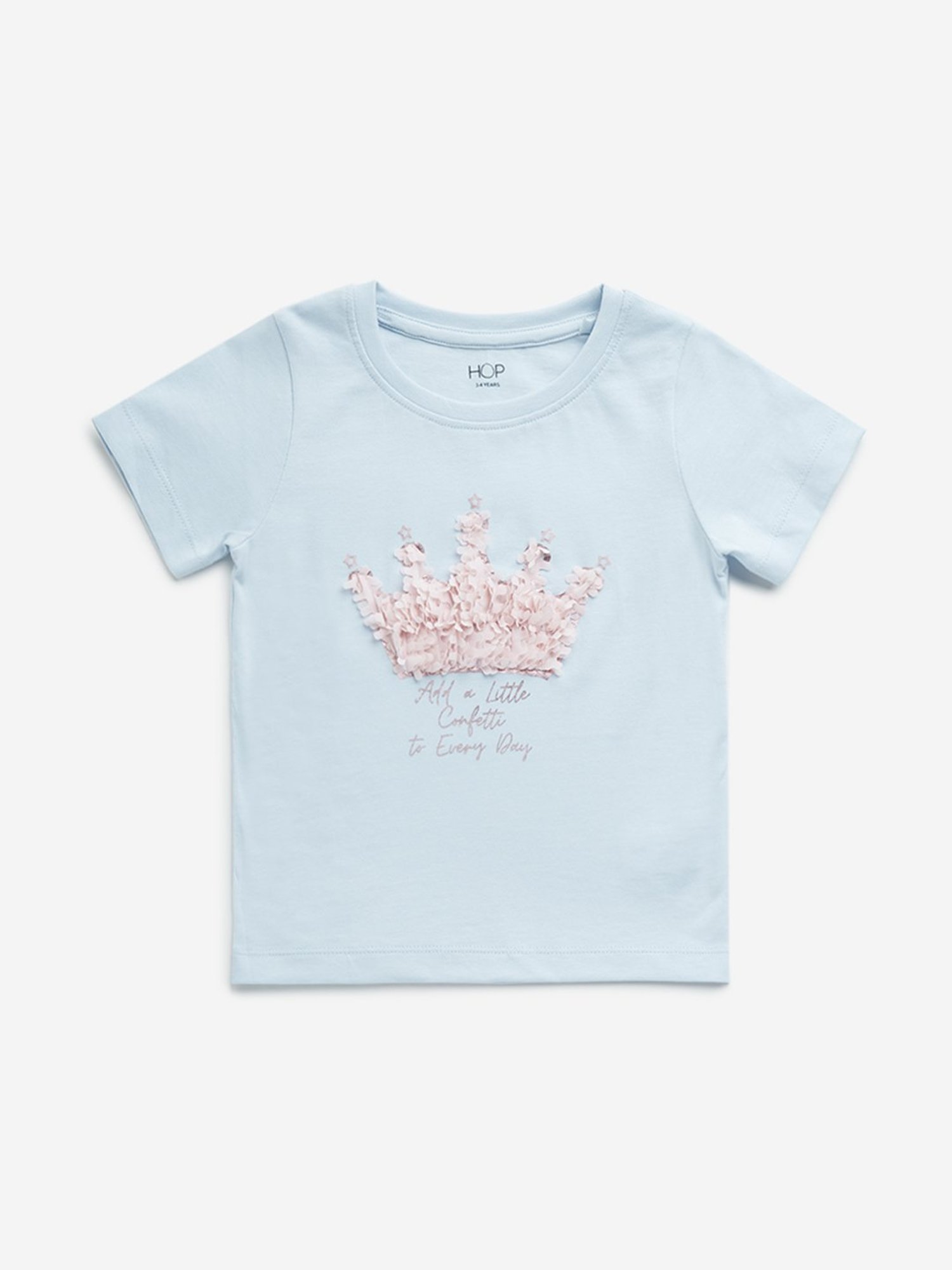 HOP Kids by Westside Light Blue Crown Applique-Detailed Cotton T-Shirt
