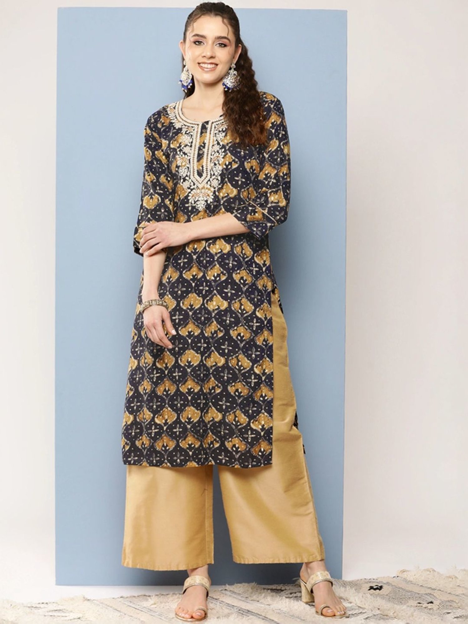 Aarika Black Cotton Embroidered Straight Kurta