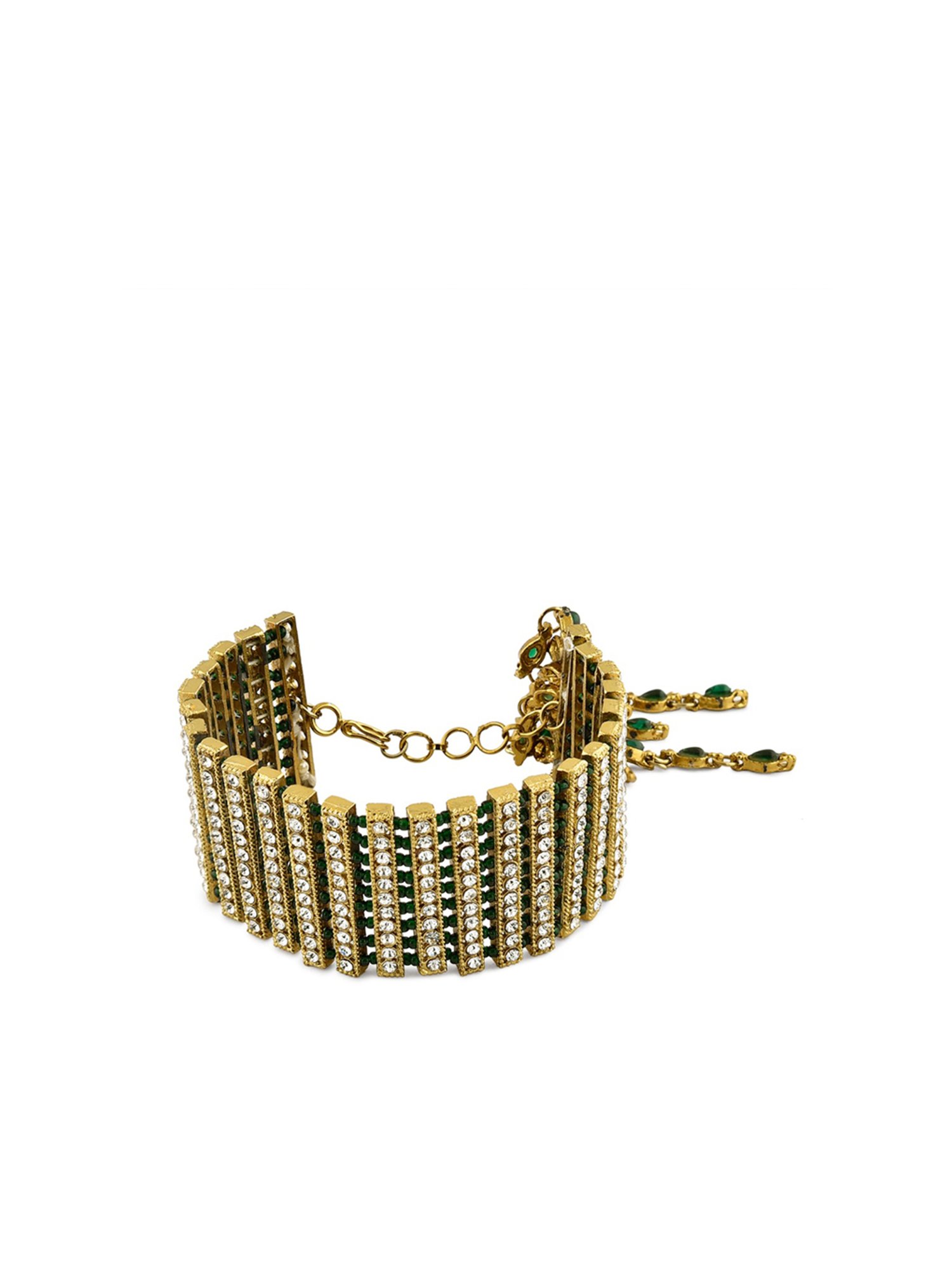 Zaveri Pearls Green Beaded Austrian Diamonds Ethnic Bracelet-ZPFK10827