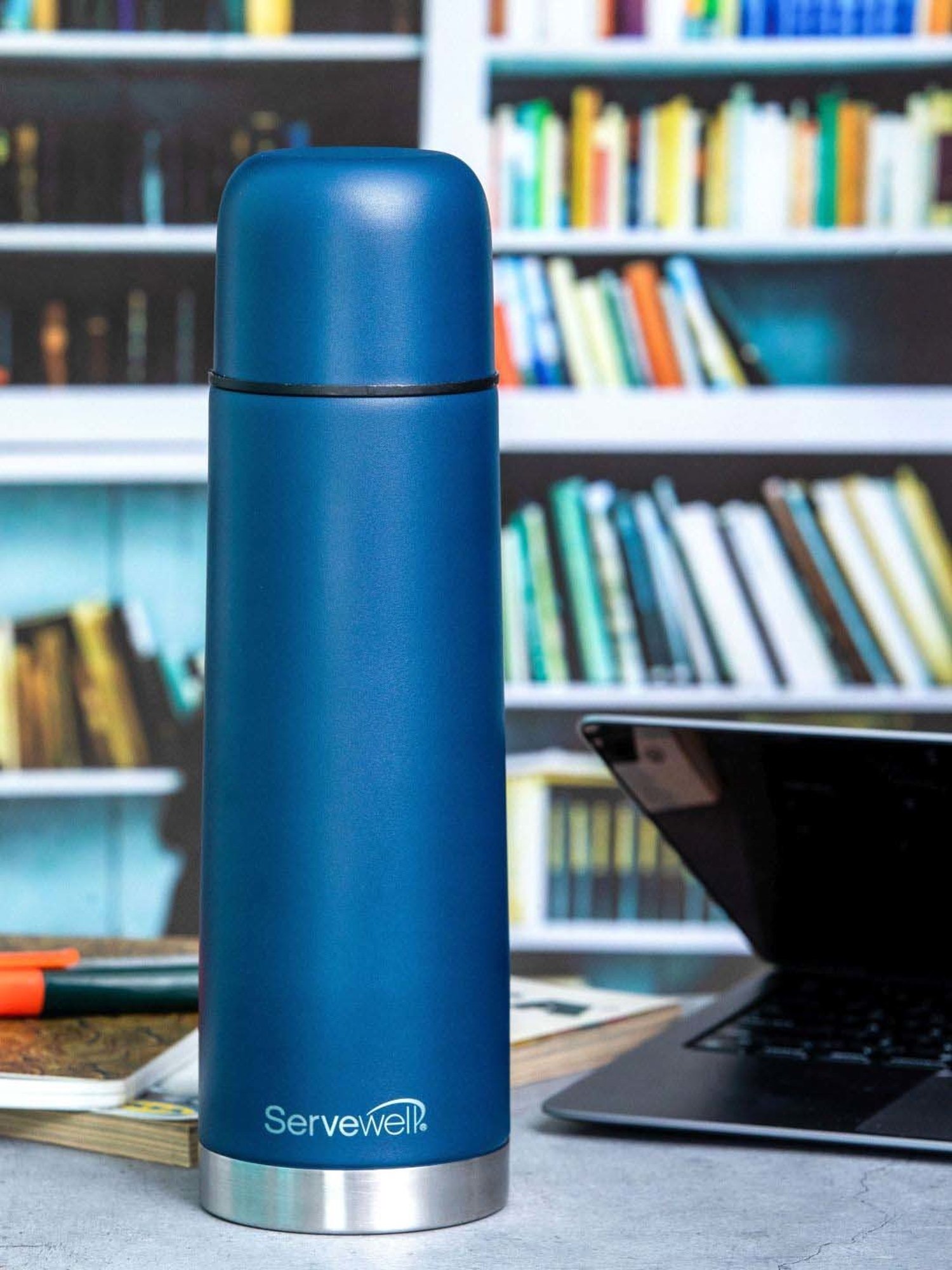 Servewell Navy Blue Steel Graffe - Ss Vacuum Flask (0.75 L)