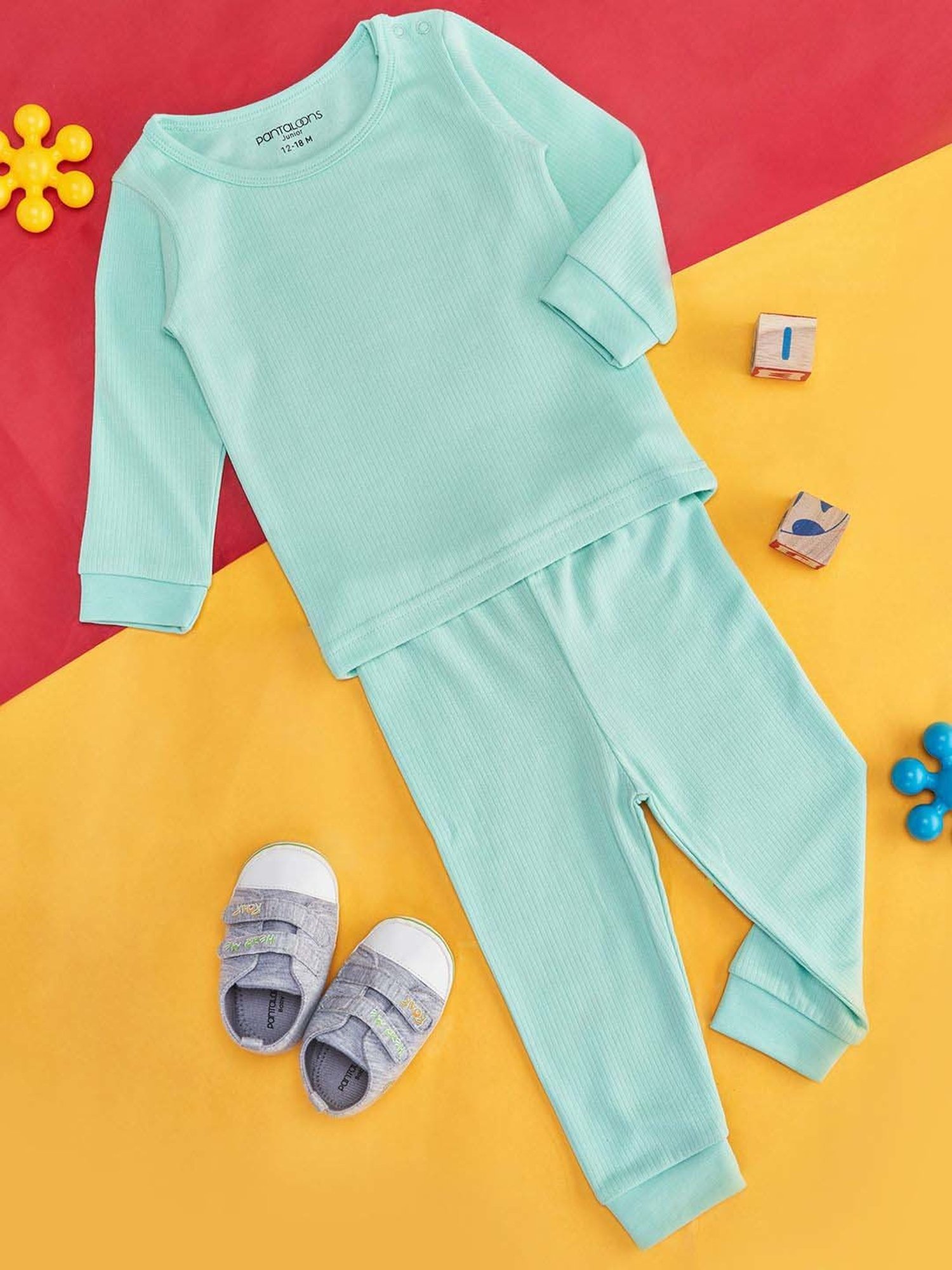 Pantaloons Baby Kids Mint Green Regular Fit Full Sleeves Thermal Set