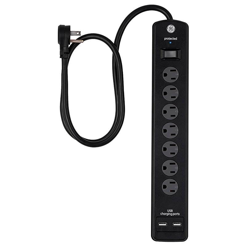 7 Strip Sur Protector with 2 Port USB Charr 3 Ft Power Cord Twist to Close Safety Outlets1300 Joules 21A10W UL Listed Black 33664