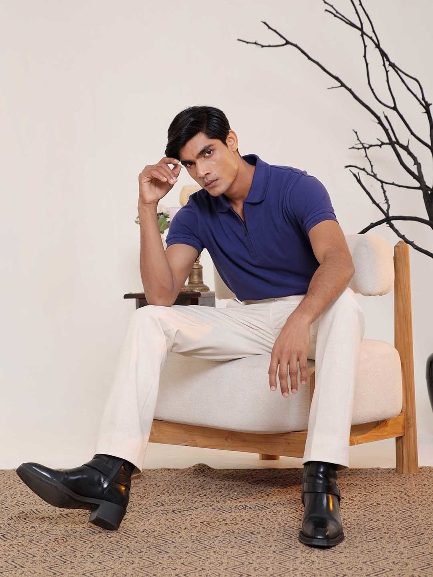 SUBTRACT Ivory Sand Slim Fit Flat Front Trousers