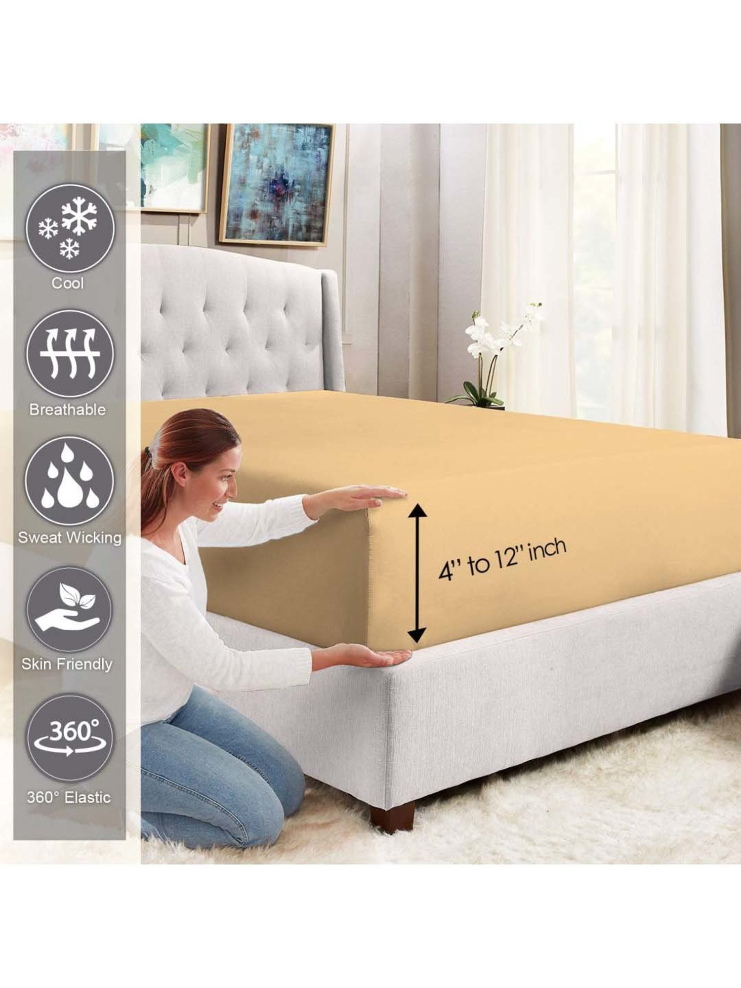 Pizuna Long Staple Brown Cotton 400 TC Single Bedsheet with 2 Pillow Covers