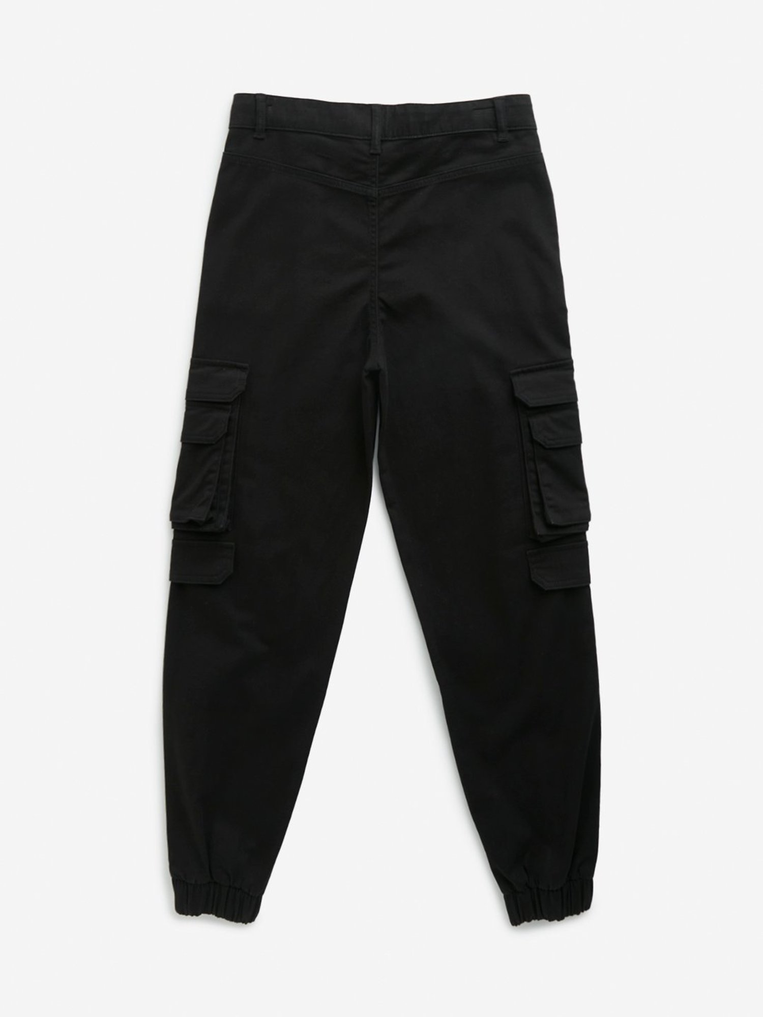 Y&F Boys by Westside Black Cargo-Style Mid-Rise Cotton Blend Joggers