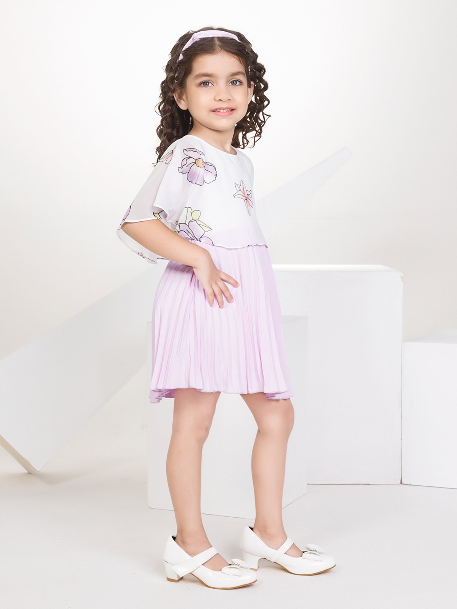Peppermint Kids Purple & White Floral Print Dress