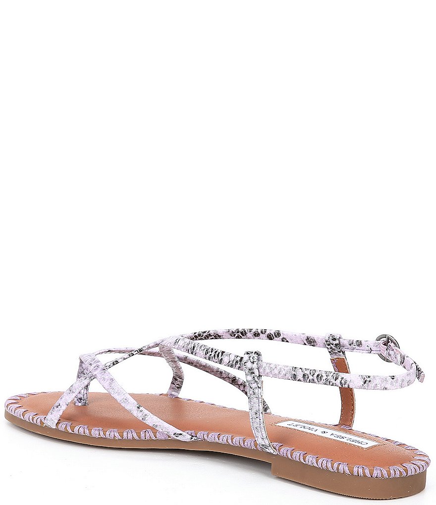 Chelsea & Violet Rena Strappy Snake Print Leather Thong Sandals