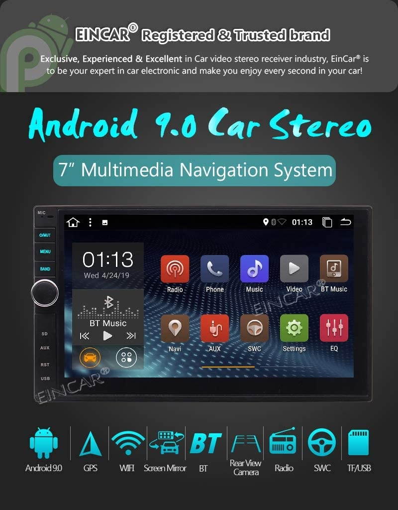 Android Car Stereo Double Din Bluetooth Car Radio with GPS Navigation Rearview Camera 7 Inch 1080P HD Touch Screen Video Player Support 2GB 32GB Handsfree Calling Mirror Link USB AM/WiFi/RDS/FM