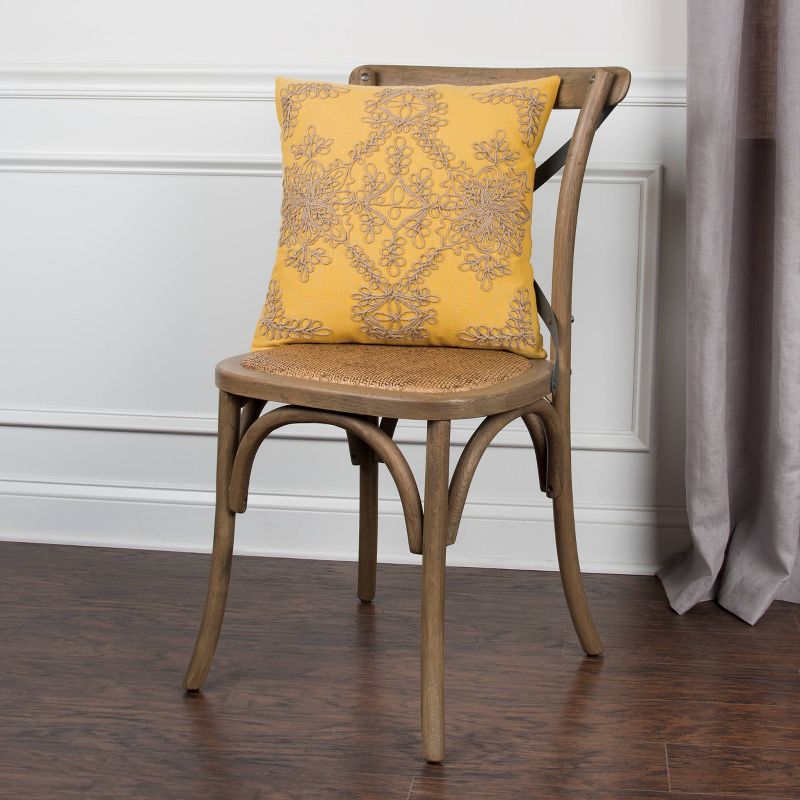 Mustard Jute Embroidered Throw Pillow 18"x18" - Rizzy Home