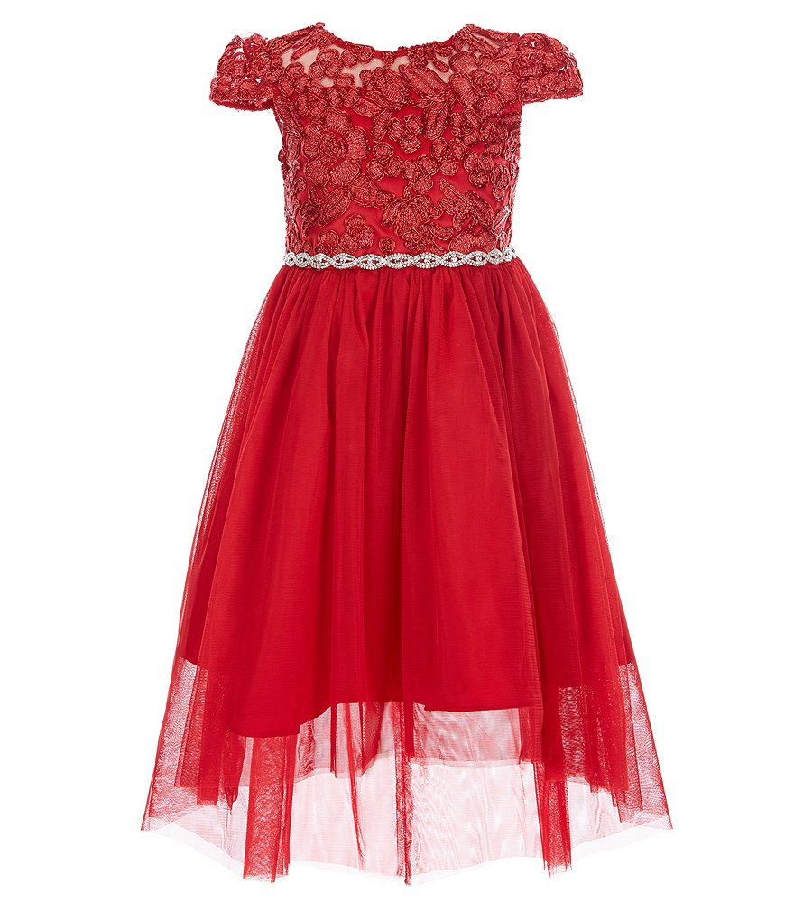 Rare Editions Little Girls 2T-6X Cap-Sleeve Embroidered Bodice With Mesh High-Low Hem Dress