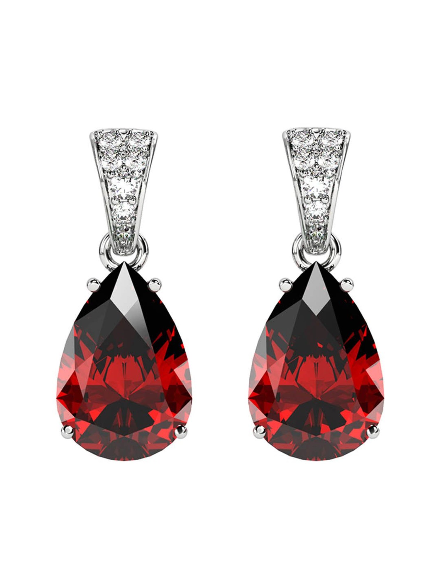 Clara 92.5 Sterling Silver Swiss Zirconia Blood Red Tear Drop Earrings
