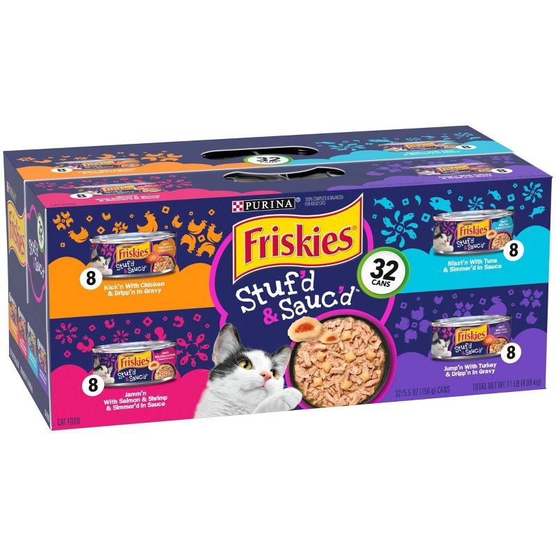 Friskies Stuf'd & Sauc'd Chicken Tuna Turkey Salmon & Shrimp Wet Cat Food - 5.5oz/32ct