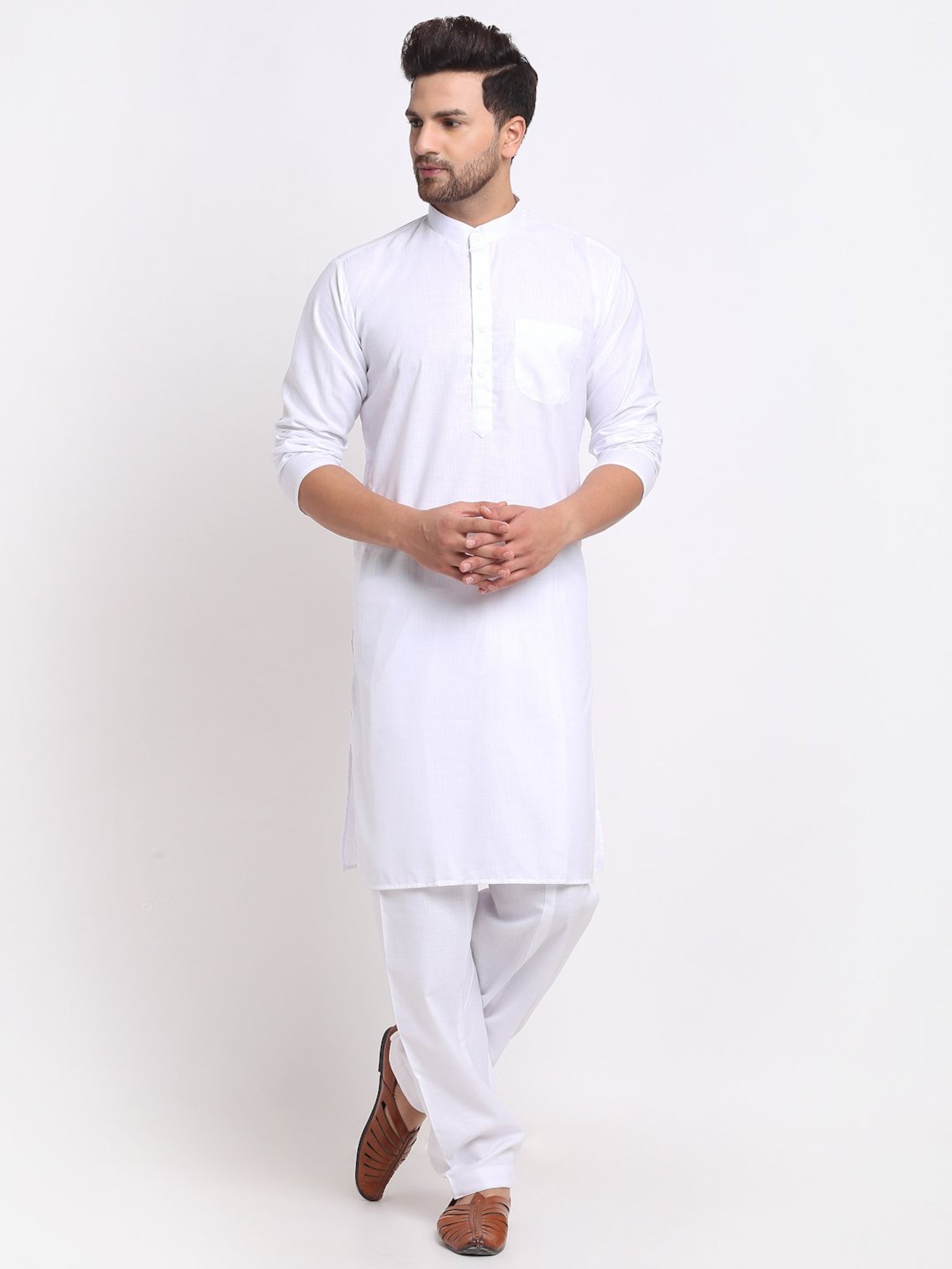 Benstoke White Cotton Regular Fit Kurta Set