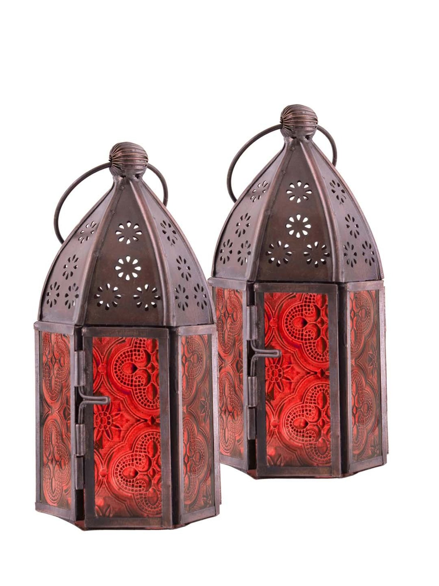 Homesake 'Holi' Dark Brown & Red Metal Hanging Candle Holder - Set of 2