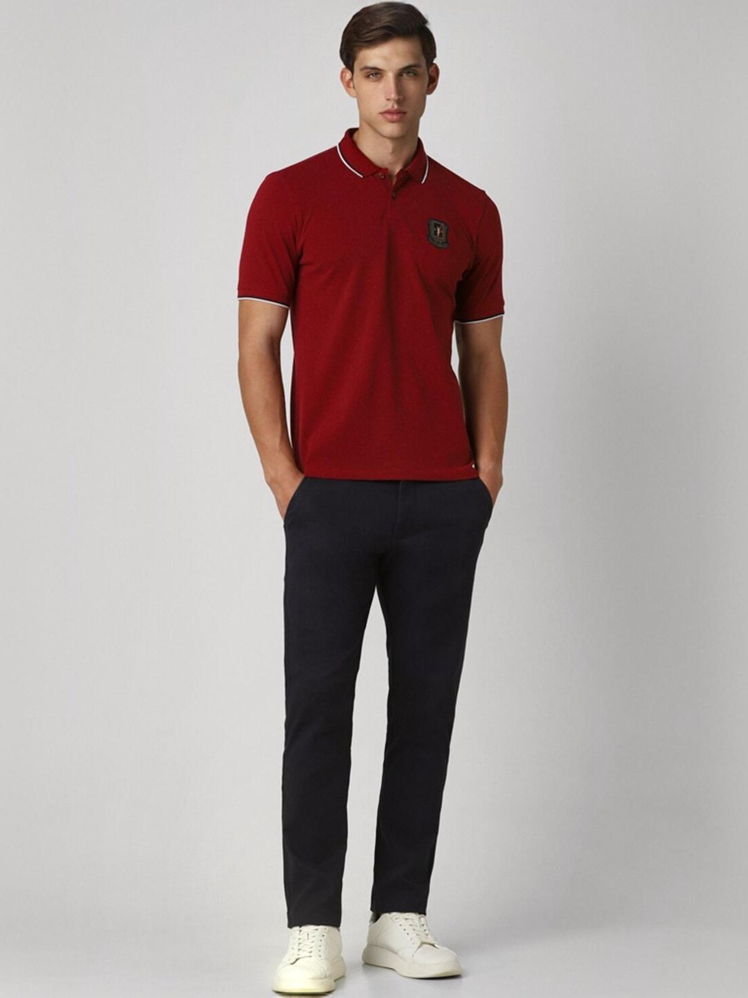 Peter England Red Regular Fit Polo T-Shirt