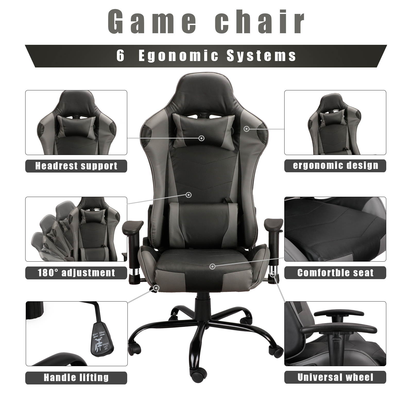 Video Gaming Chair with Headrest and Lumbar Cushion