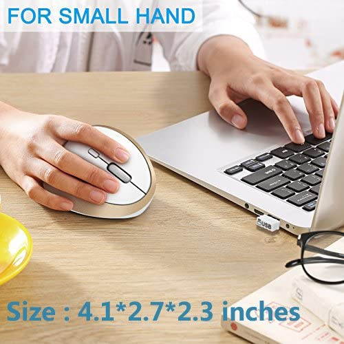 Wireless Vertical Mouse, Wireless Mouse 2.4G High Precision Ergonomic Optical Mice ( for Small Hands ) (White and Gold)