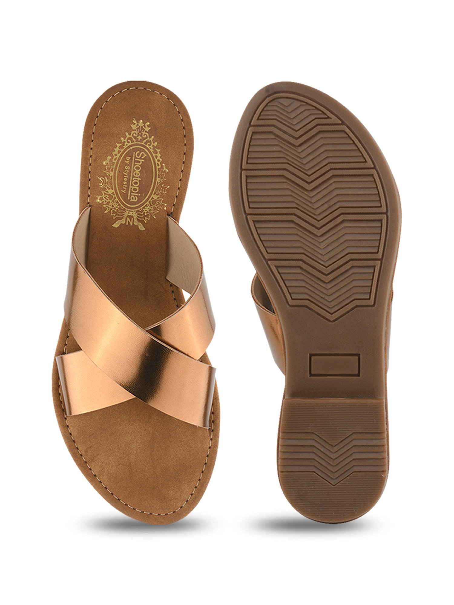 Shoetopia Women's Copper Cross Strap Sandals