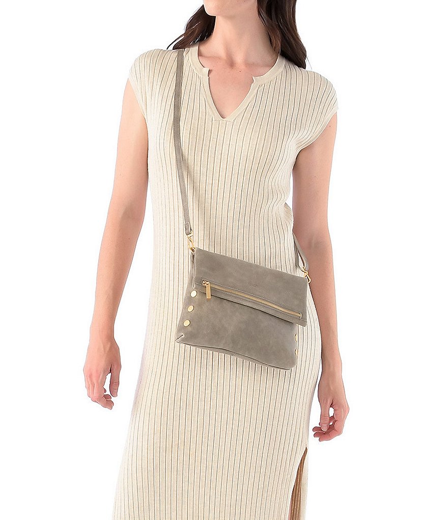 Hammitt VIP Studded Leather Fold-Over Zip Flap Medium Crossbody Bag