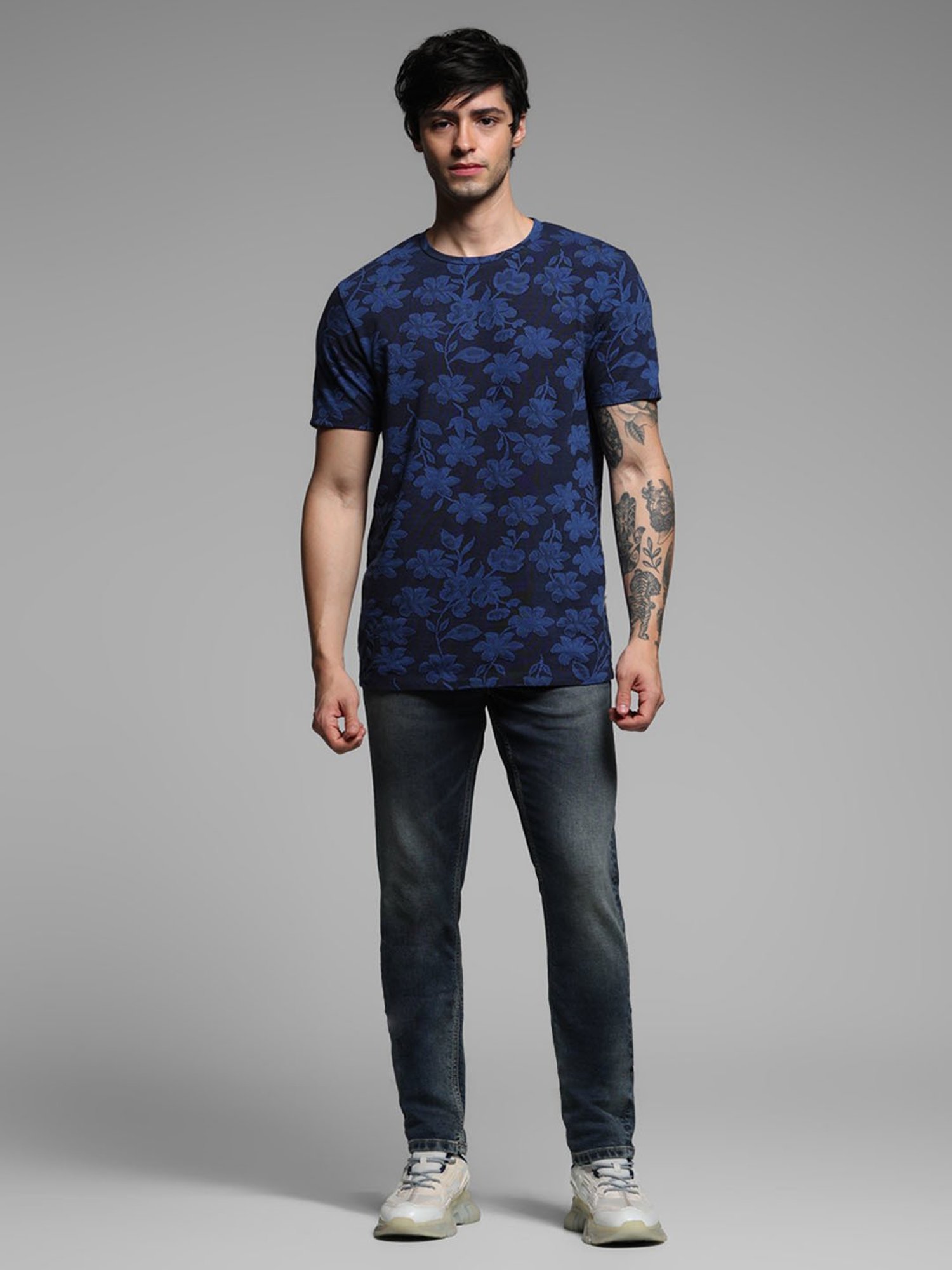Jack & Jones Outer Space Cotton Slim Floral T-Shirt