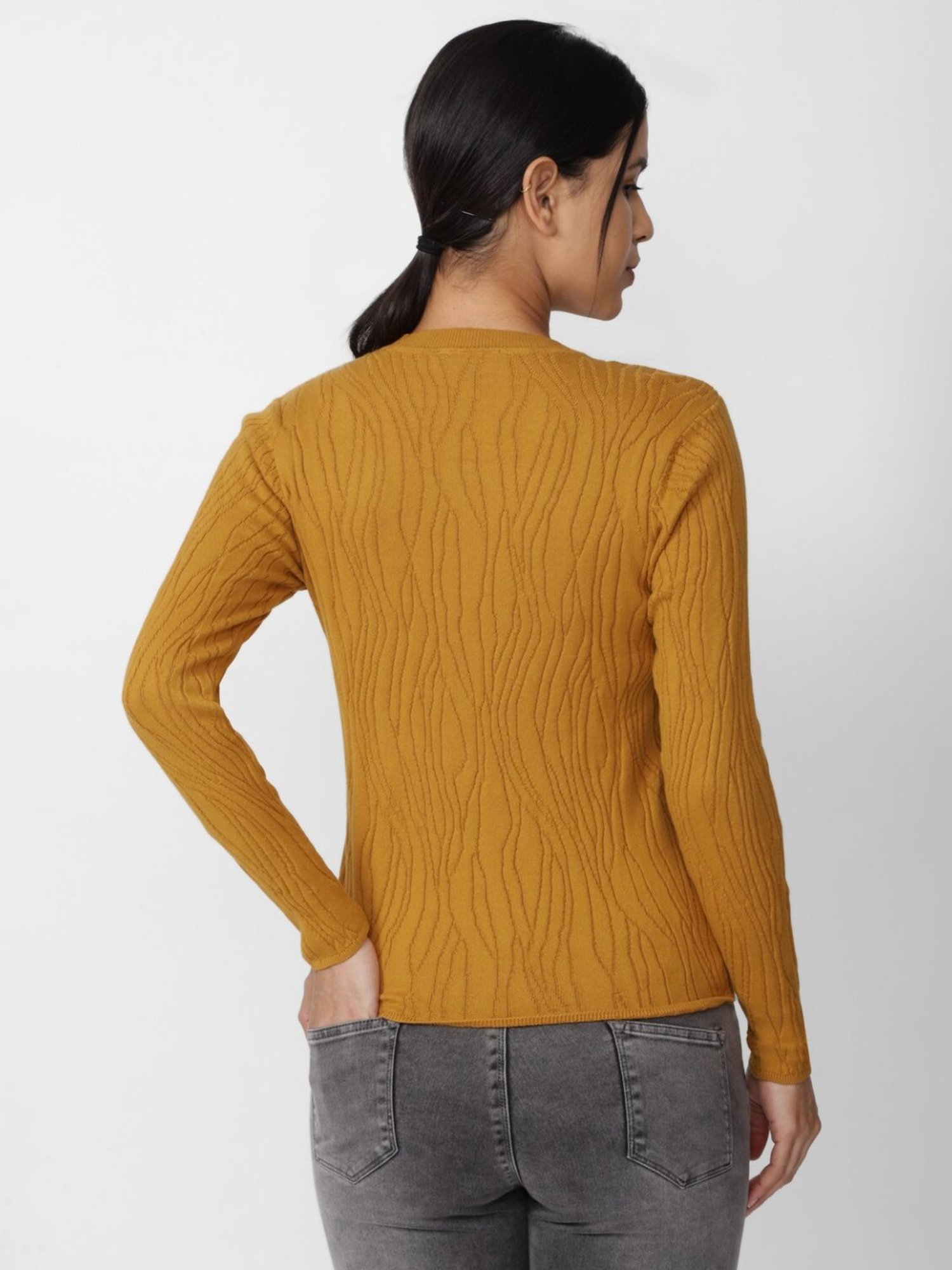 Van Heusen Yellow Cotton Self Pattern Top