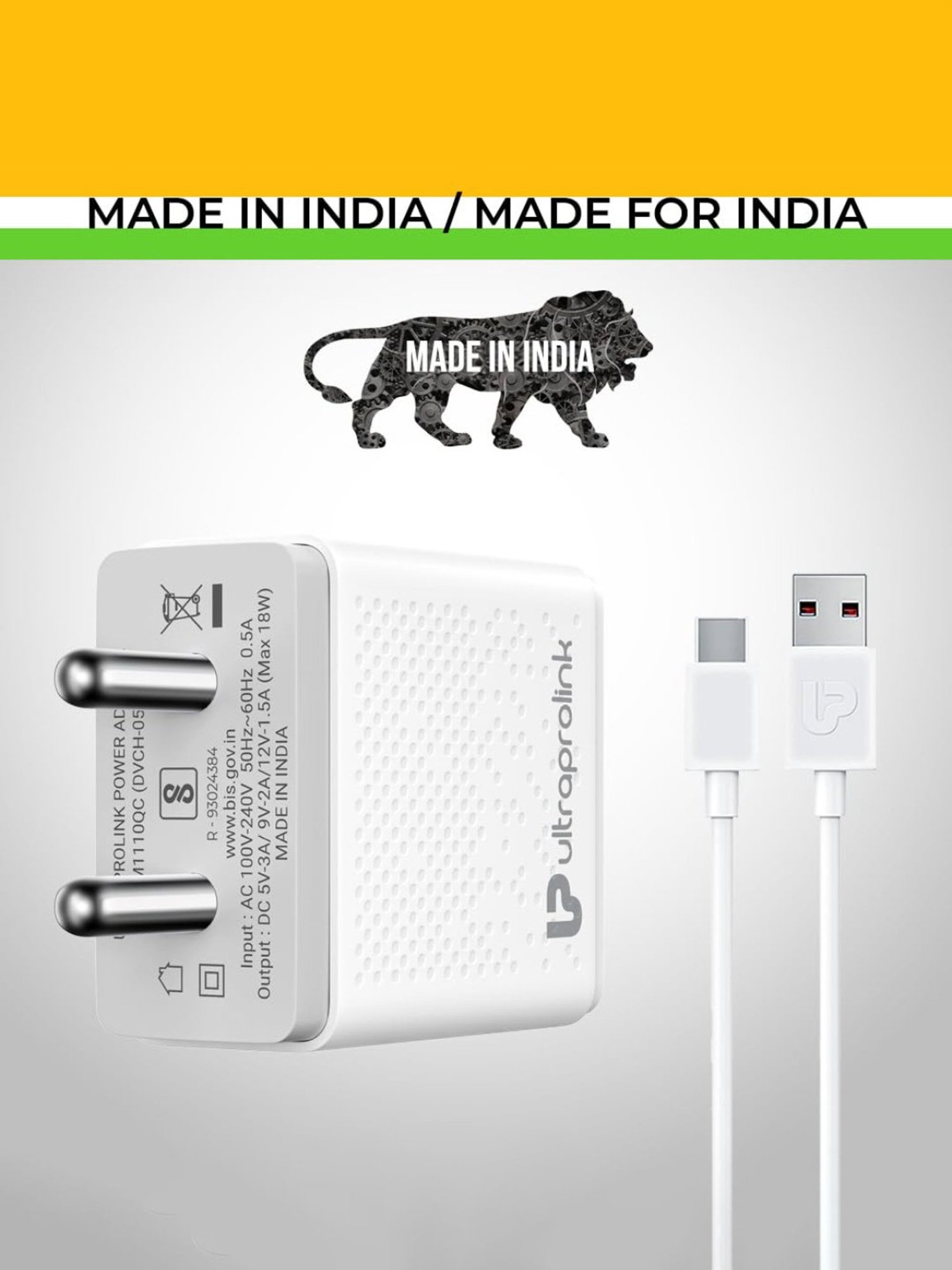 ULTRAPROLINK UM1110QC Boost QC USB Quick 18W Wall Charger with 1m Type C Cable (White)