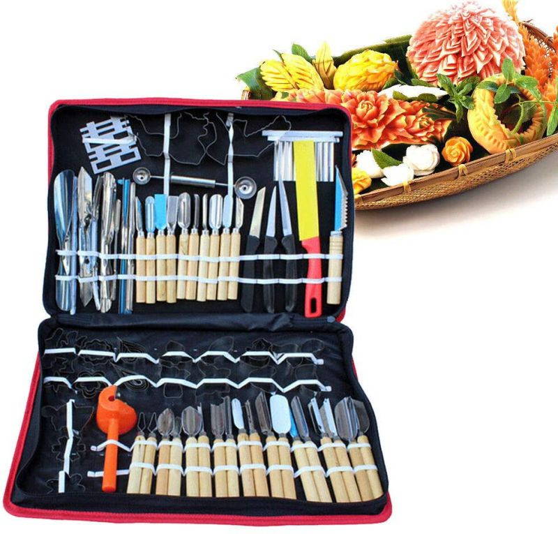 TFCFL Portable 80 Pcs/Set Kitchen Vegetable Fruit Chiseling Carving Tool Kit Alloy Steel Rust-proof Chef Cooking Carving Tools Knife Graver & black bag
