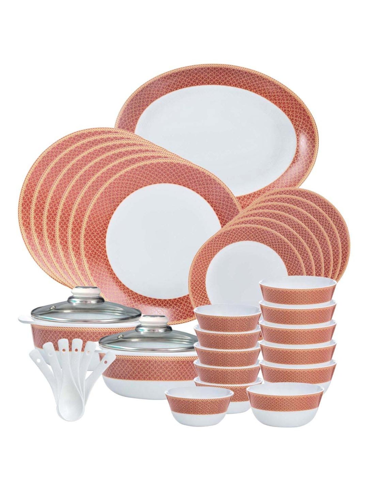 Cello White & Rust Glass Dinner Set