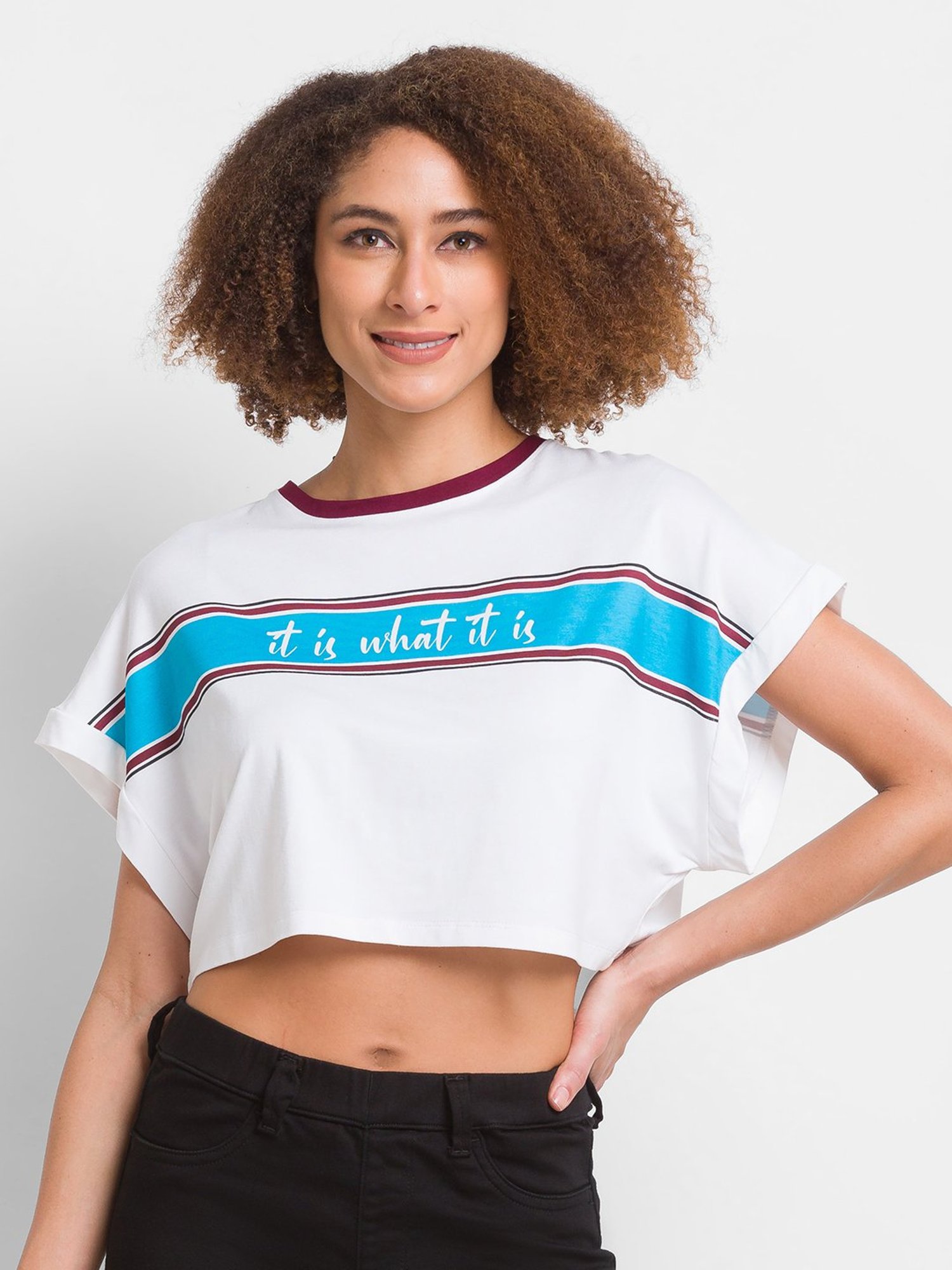 Spykar White Printed Crop Top