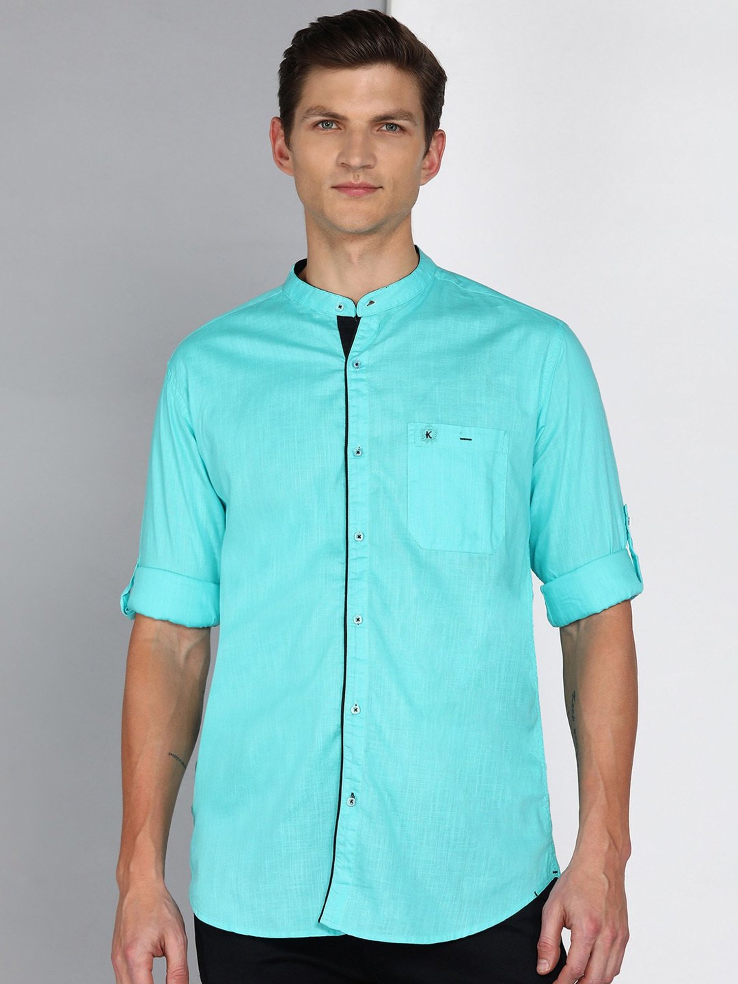 Kuons Avenue Turquoise Slim Fit Shirt