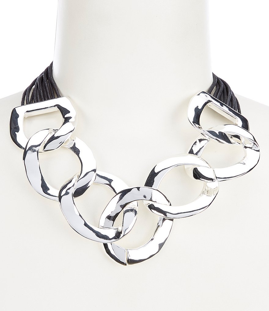 Large Curb Link Chain Corded Necklace