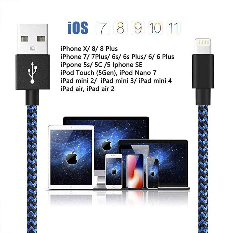 cable apple mfi certified iphone charger 6ft 3pack iphone 11 pro Xs XR X 8 7 6s 6 plus max ipad cord fast usb accessories chargers