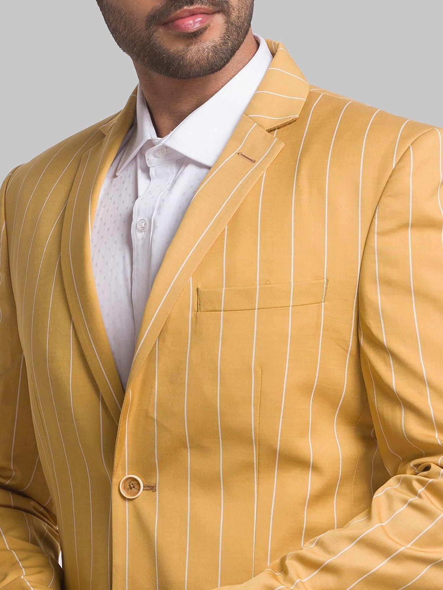 Park Avenue Yellow Regular Fit Striped Blazer