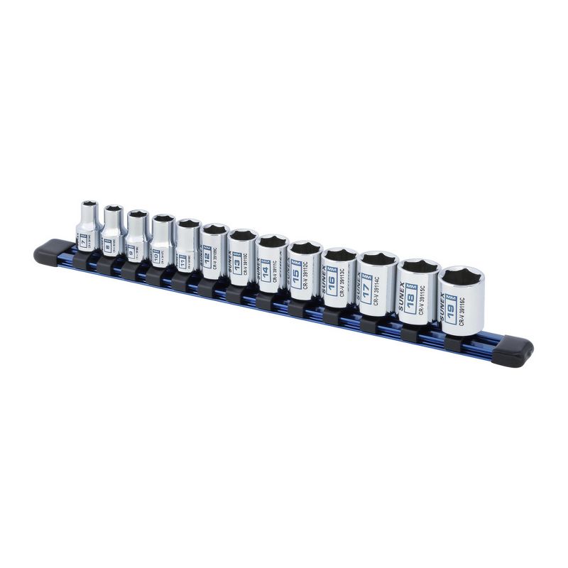 Sunex 39101C 13 Pc 3/8 in. Drive Standard Socket Set-MM 6 Pt Rail