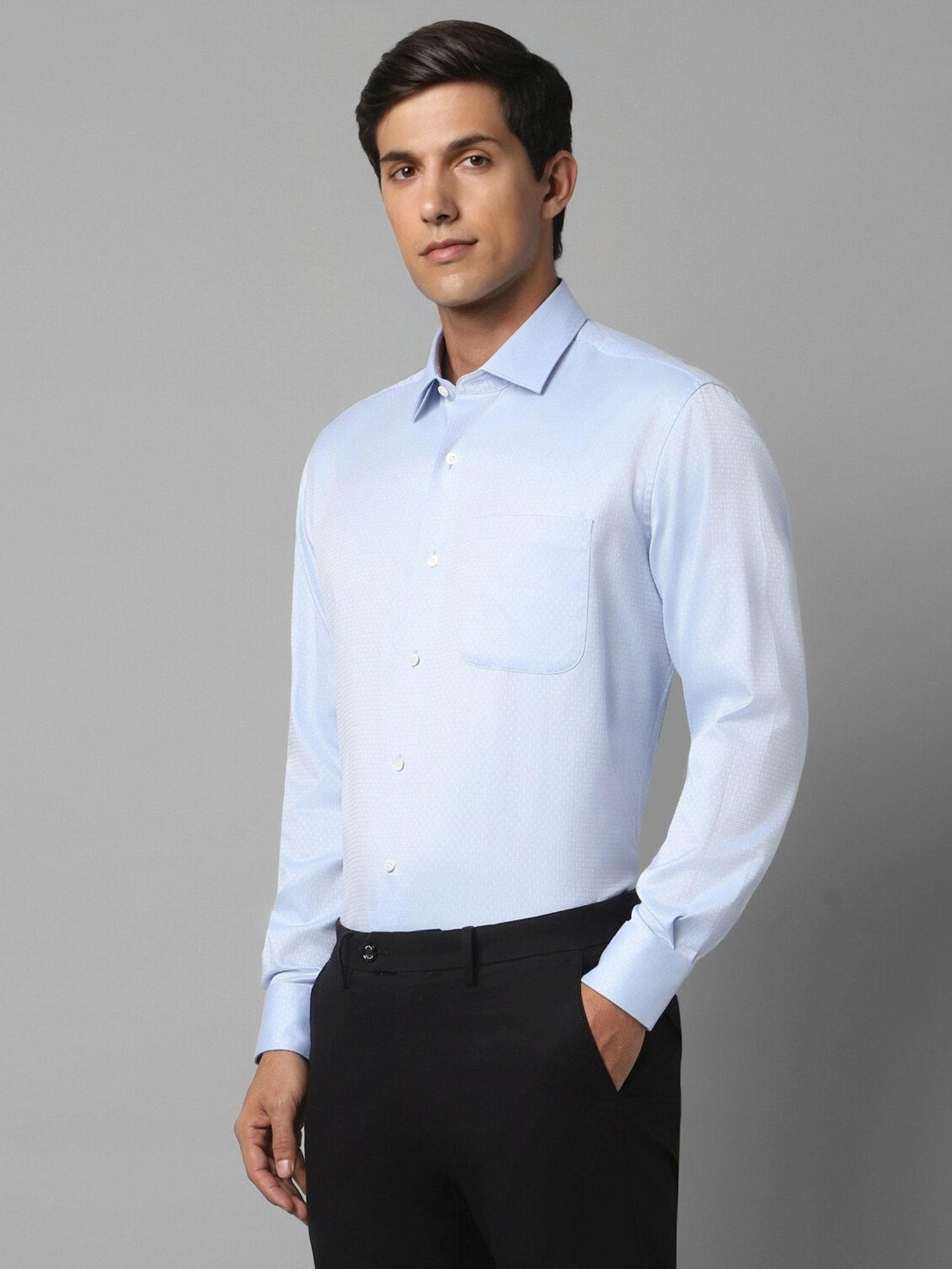 Luxure By Louis Philippe Blue Cotton Regular Fit Self Pattern Shirt