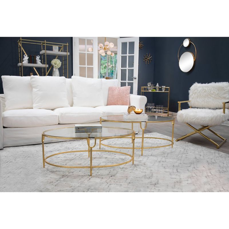 2pc Oval Cocktail Tables Glass Top Gold - Sagebrook Home