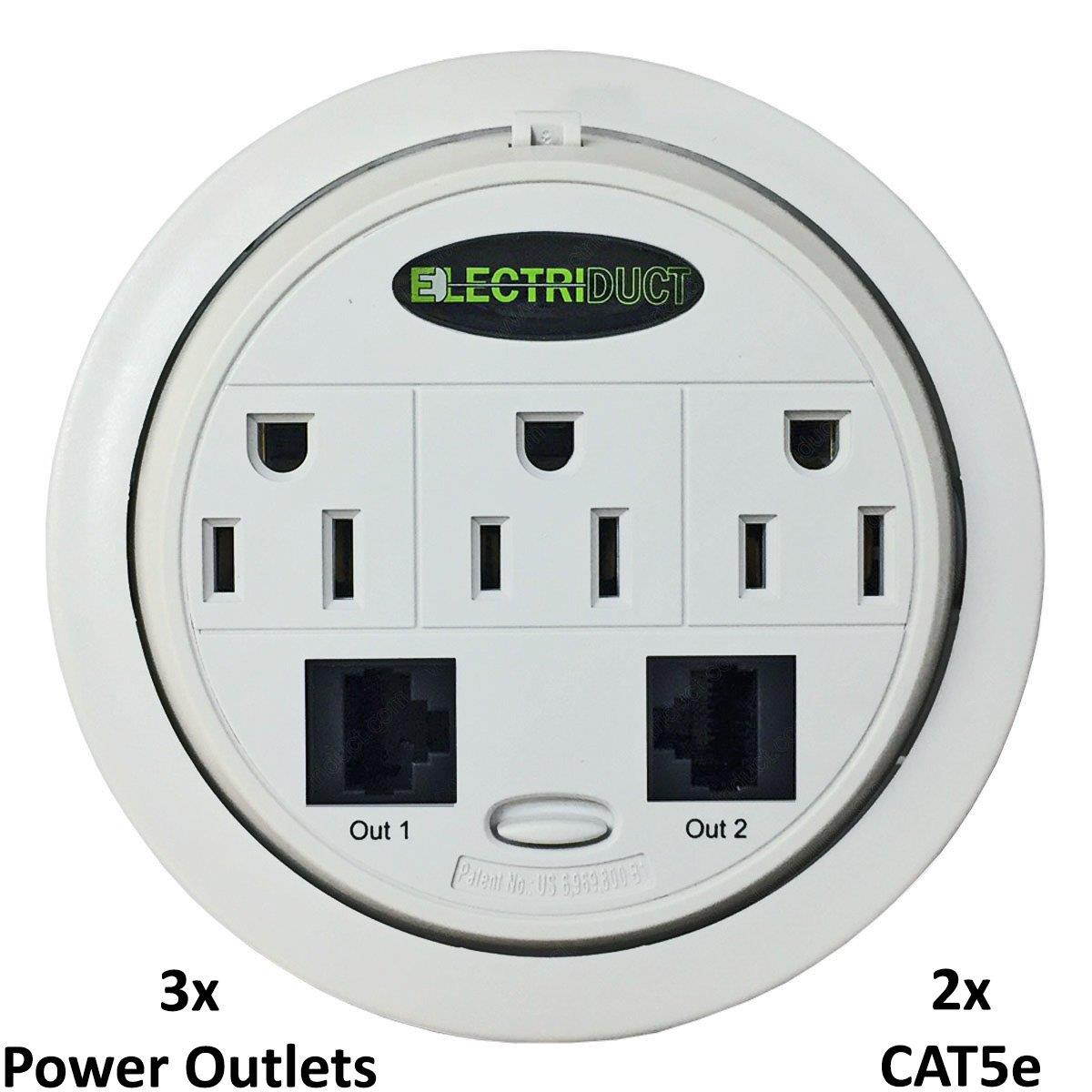 Power Tap Grommet with Hidden Power Center w/ 3 Power, 2 USB & 1 CAT6 - Black