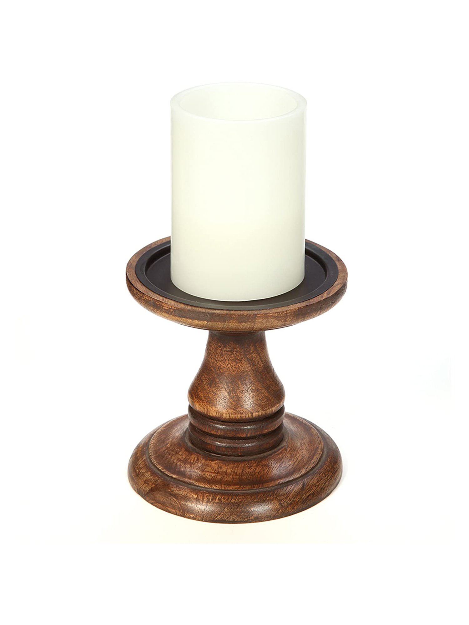 Hosley Wood Pillar Candle Holders with Pillar Candle Set of - 2