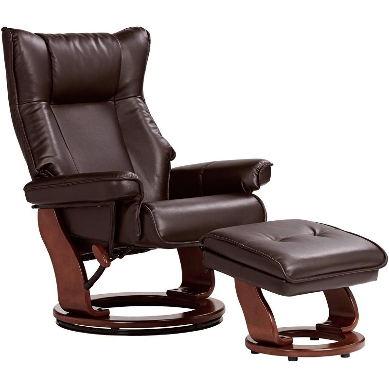 BenchMaster Morgan Java Faux Leather Ottoman and Swiveling Recliner