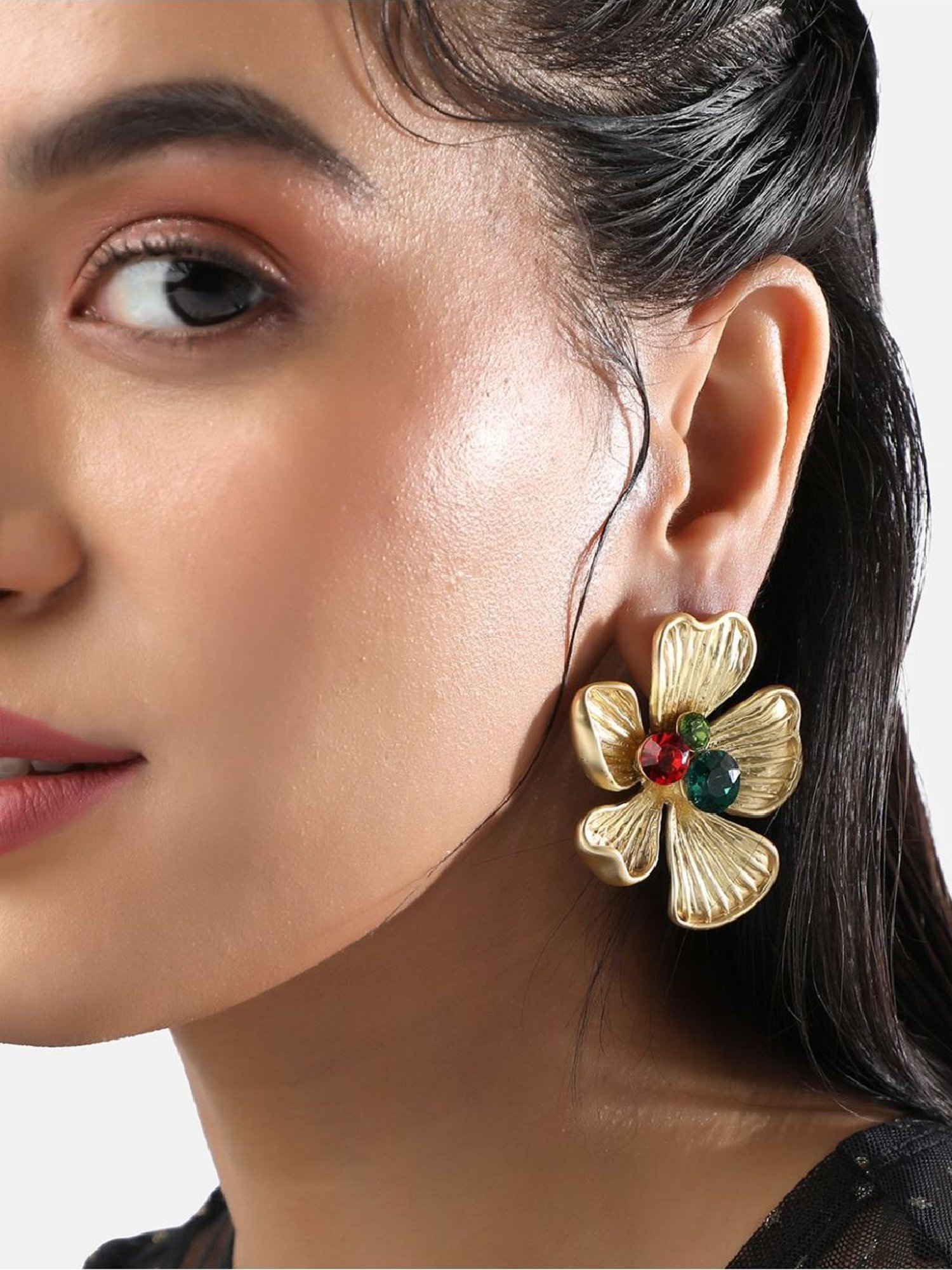 Sohi Women's Luminous Petal Stud Earrings  Multicolour