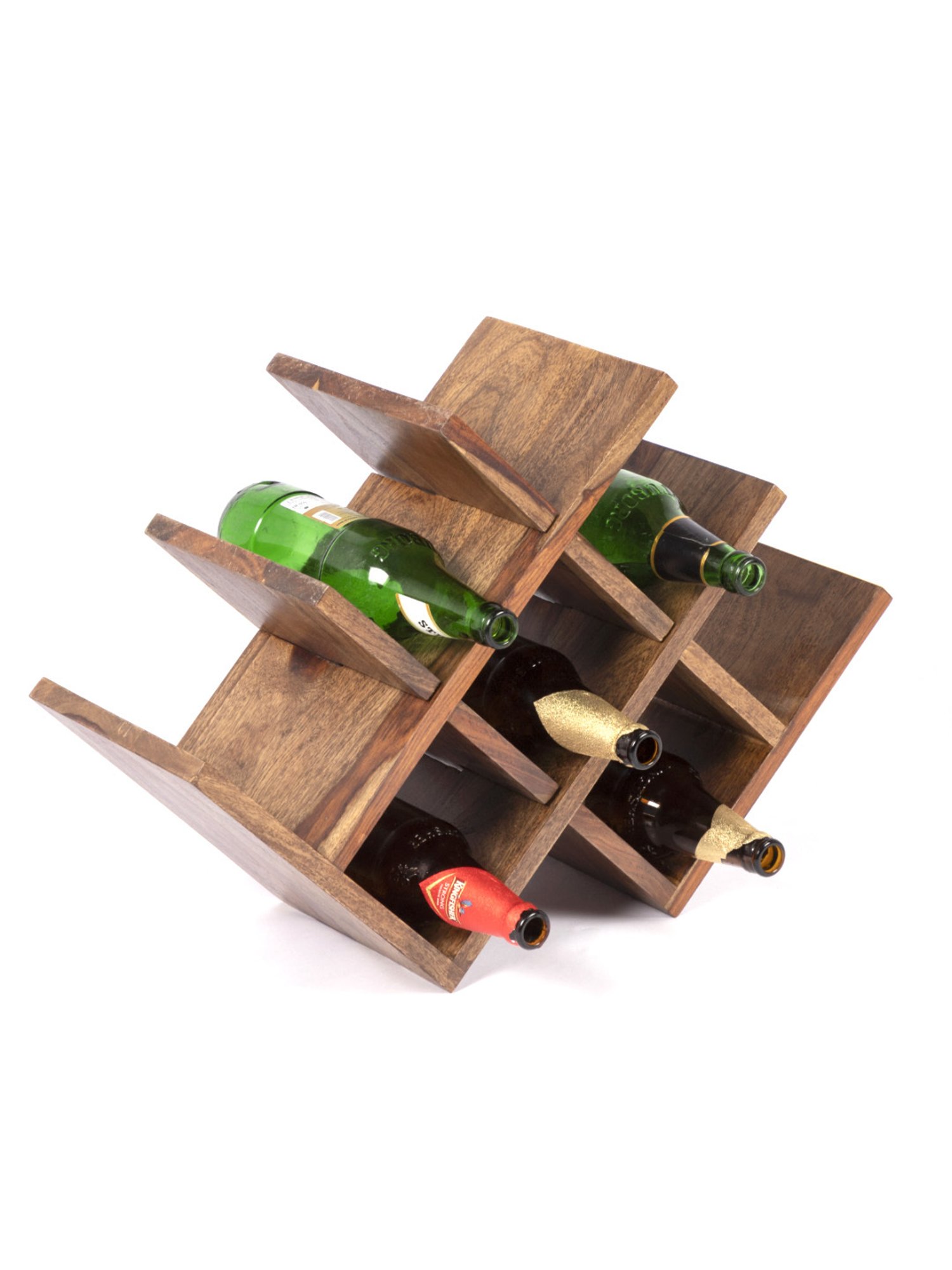 Ikiriya Kassel Solid Brown Wood Wine Rack Teak Finish