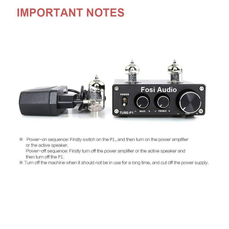 Fosi Audio P1 Tube Pre-Amplifier Mini Hi-Fi Stereo Buffer Preamp 6J1 Valve & Vacuum Pre-amp with Treble & Bass Tone Control for Home Theater System
