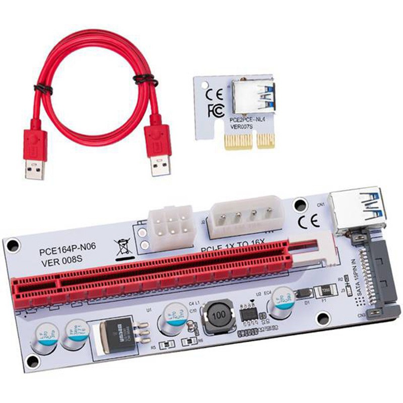 ITHOO 6pcs/Lot 4 Solid Capacitors VER PCI Express PCI-e 1X to 16X Mining Riser Card Cable,USB 3.0 Bitcoin Miner Machine X16 to PCI e Mining ETH GPU Riser Adapter Power by SATA,Molex 4pin , 6pin