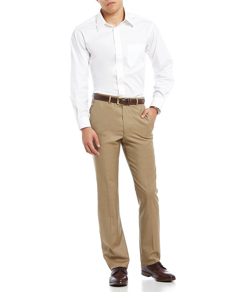 Santorelli Luxury Modern-Fit Flat Front Wool Dress Pants