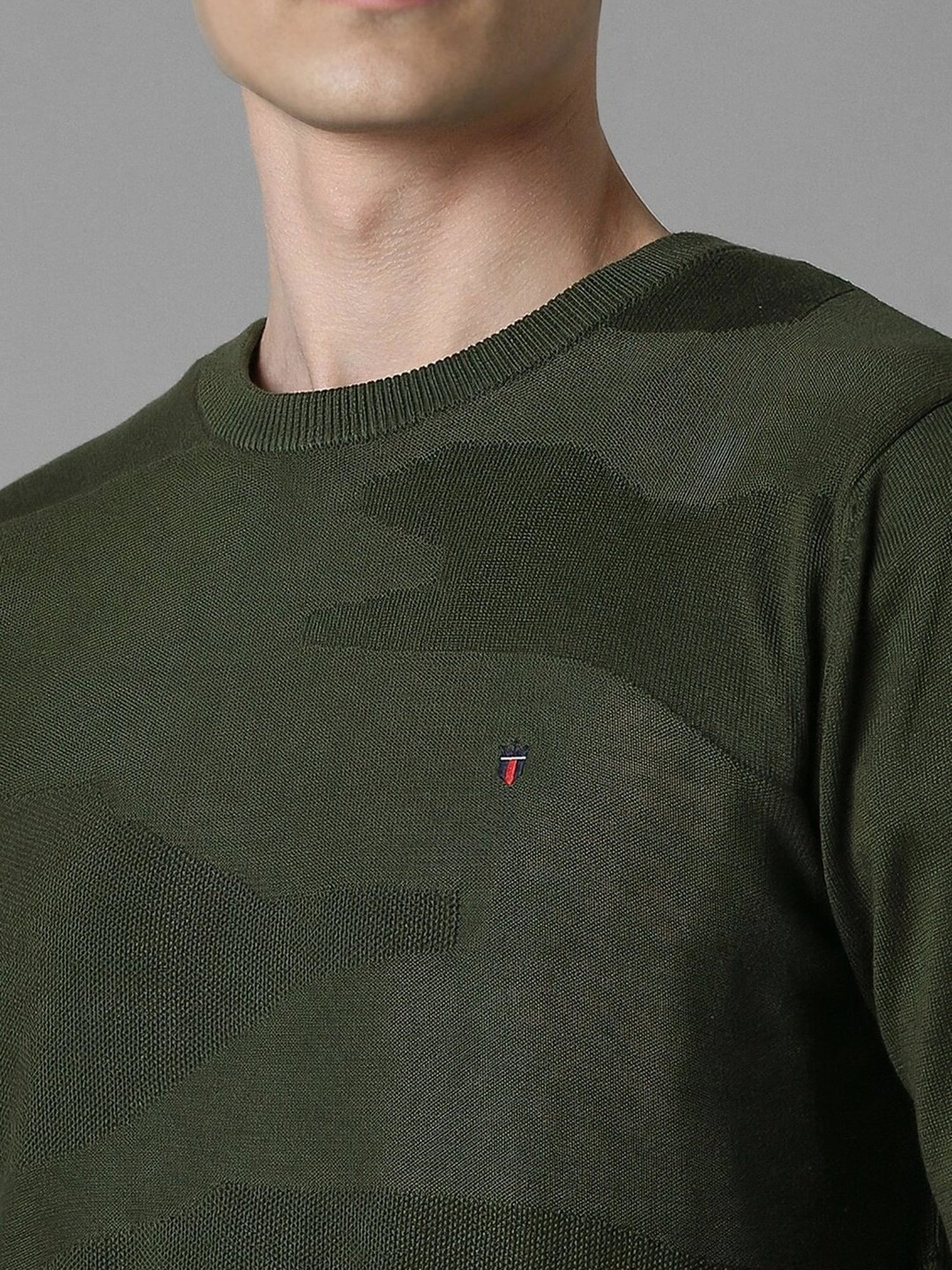 Louis Philippe Green Cotton Regular Fit Printed Sweater