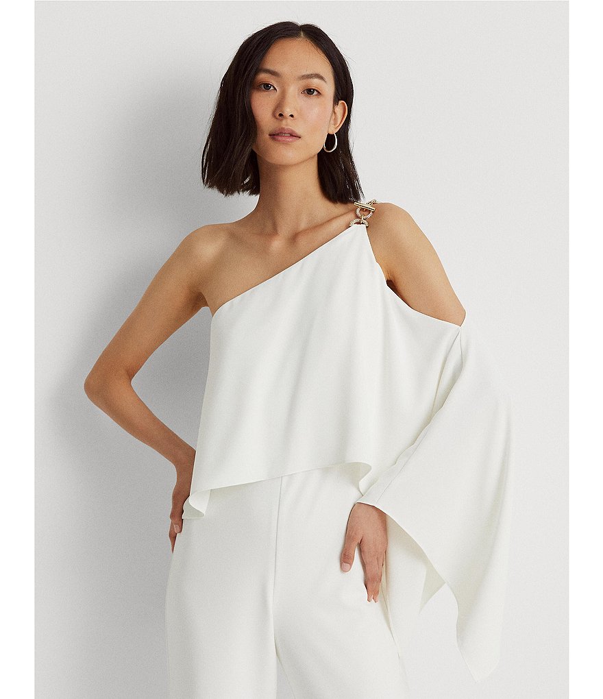 Ignite Evenings Foil Trim Asymmetric Cape Jumpsuit