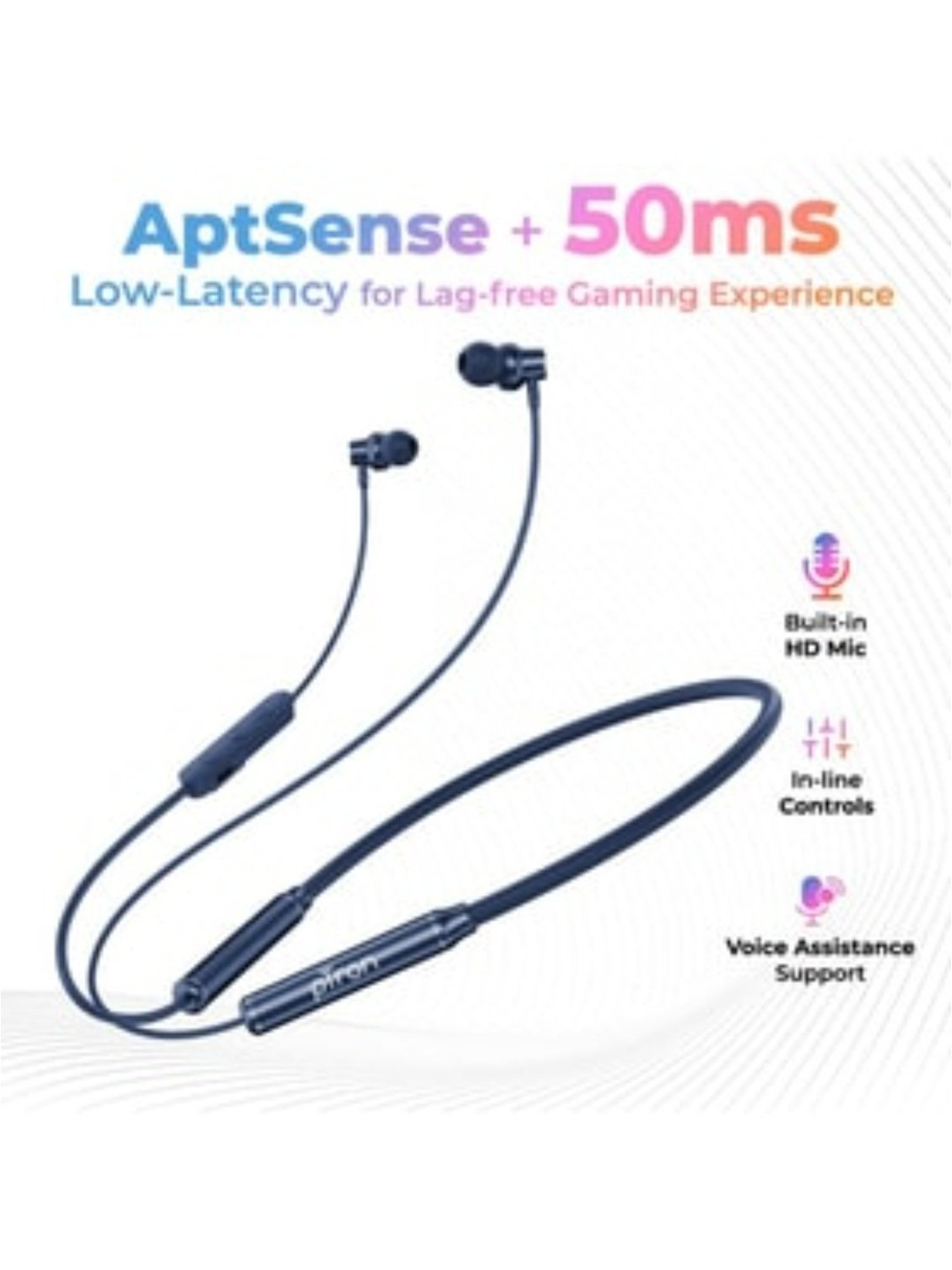 PTron Tangent Urban with 60 Hours Playtime, Wireless Bluetooth 5.3 Neckband, Type-C Charging (Blue)