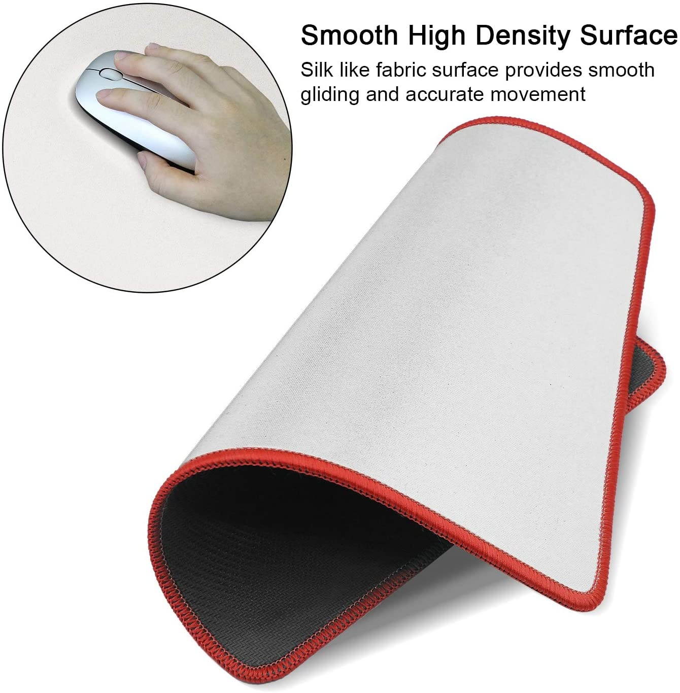 Meffort Inc Precise Gaming Mouse Pad Non-Slip Rubber Pads Stitched Edges Mousepad 9.5 x 7.9 inches - White with Red Edges