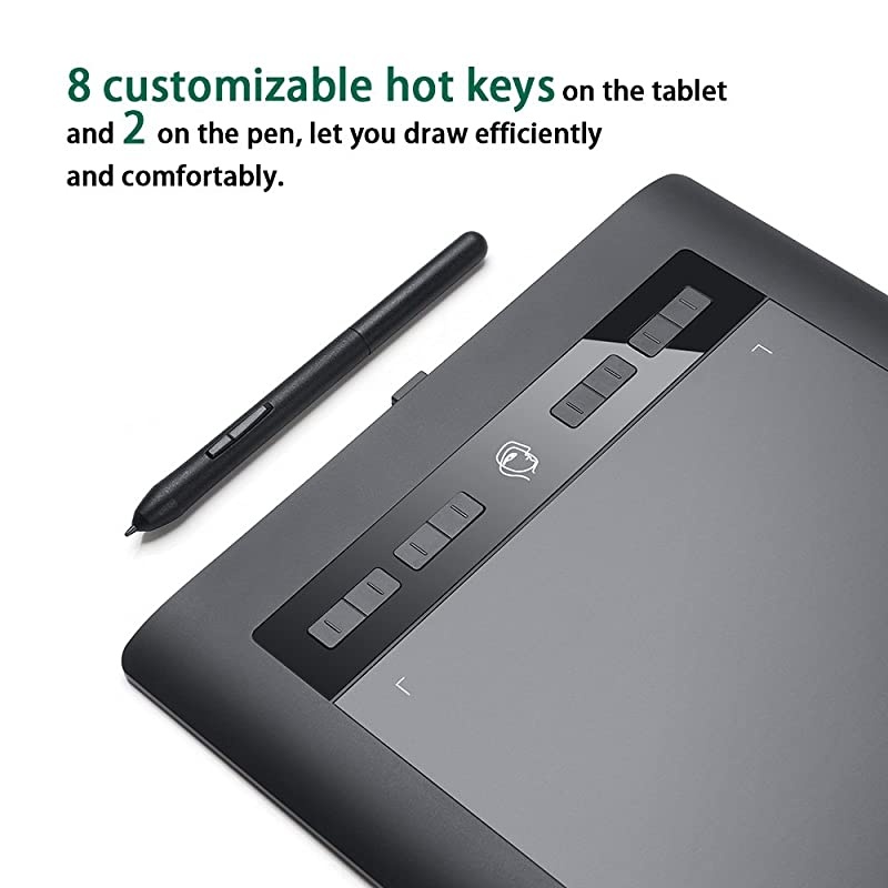 A610s Graphic Drawing Tablet with 8192 Pressure Sensitivity Stylus Pen 5080 LPI Resolution 10quot x 6quot Drawing Tablet with 8 Hot Keys for Digital Art Works Drawing Sketch Design Paint